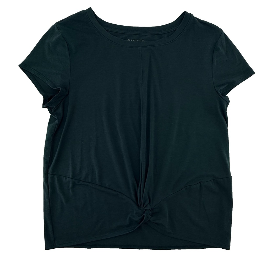 Athleta Womens Medium Dark Green Twist Front Athletic Tee Crew Neck Short Sleeve